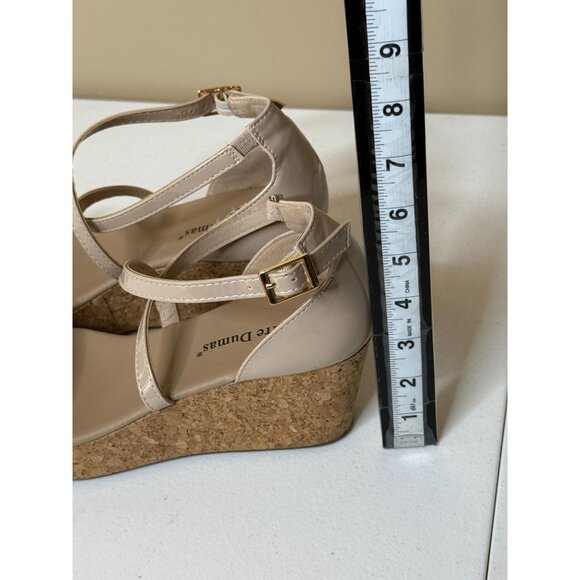 Pierre Dumas Nude Patent Cork Wedge Sandals Size 9 - Picture 11 of 11